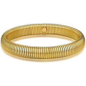 Women Gold Stainless Steel Stretch Flexible Wide Wristband Bangle Chain Bracelet
